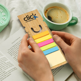 Bamboo Ruler Bookmark – Square with Sticky Notes & Flags - Buy 50 or 100