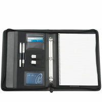 Load image into Gallery viewer, A4 Leather Look Zippered Compendium Fixed 3 Ring Binder Organiser