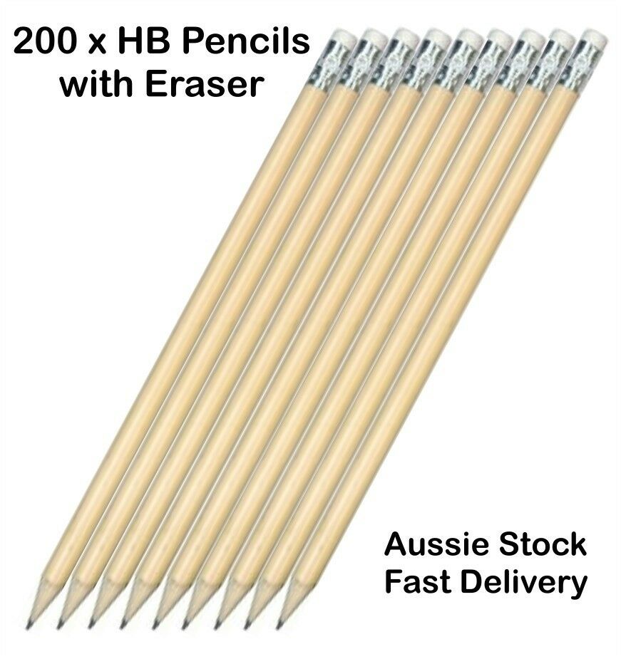 New 200 x Bulk Full Length HB Pencils with Eraser, Wholesale