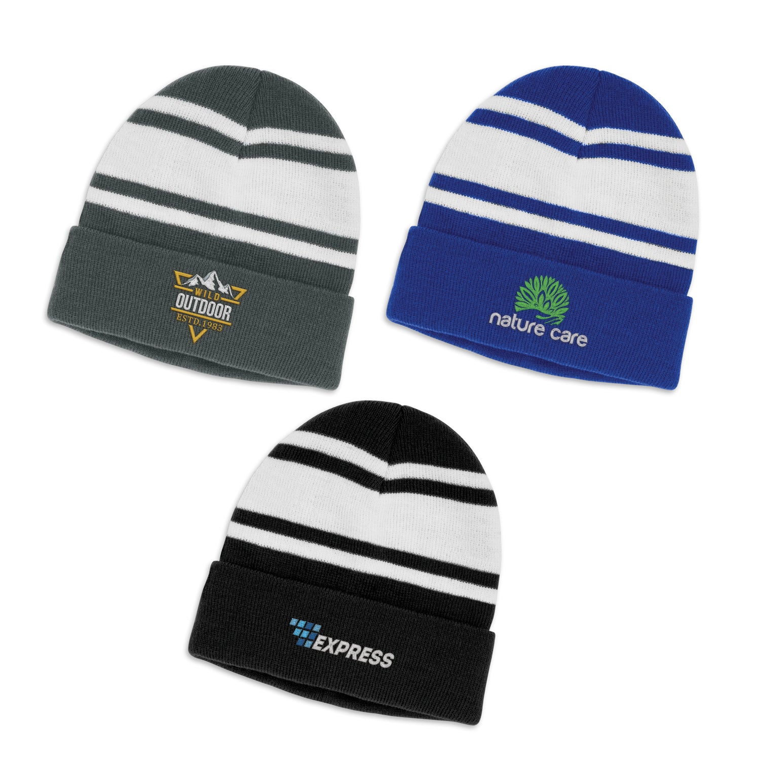 Commodore Striped Beanie - Beanie with Pom-Pom - Bulk Discounts, Buy 10 or 20