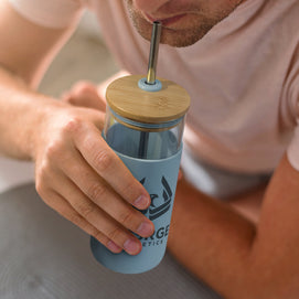 Alchemy Glass Tumbler – 450ml Glass Cup with Bamboo Lid - Buy 10, 25 or 50 units