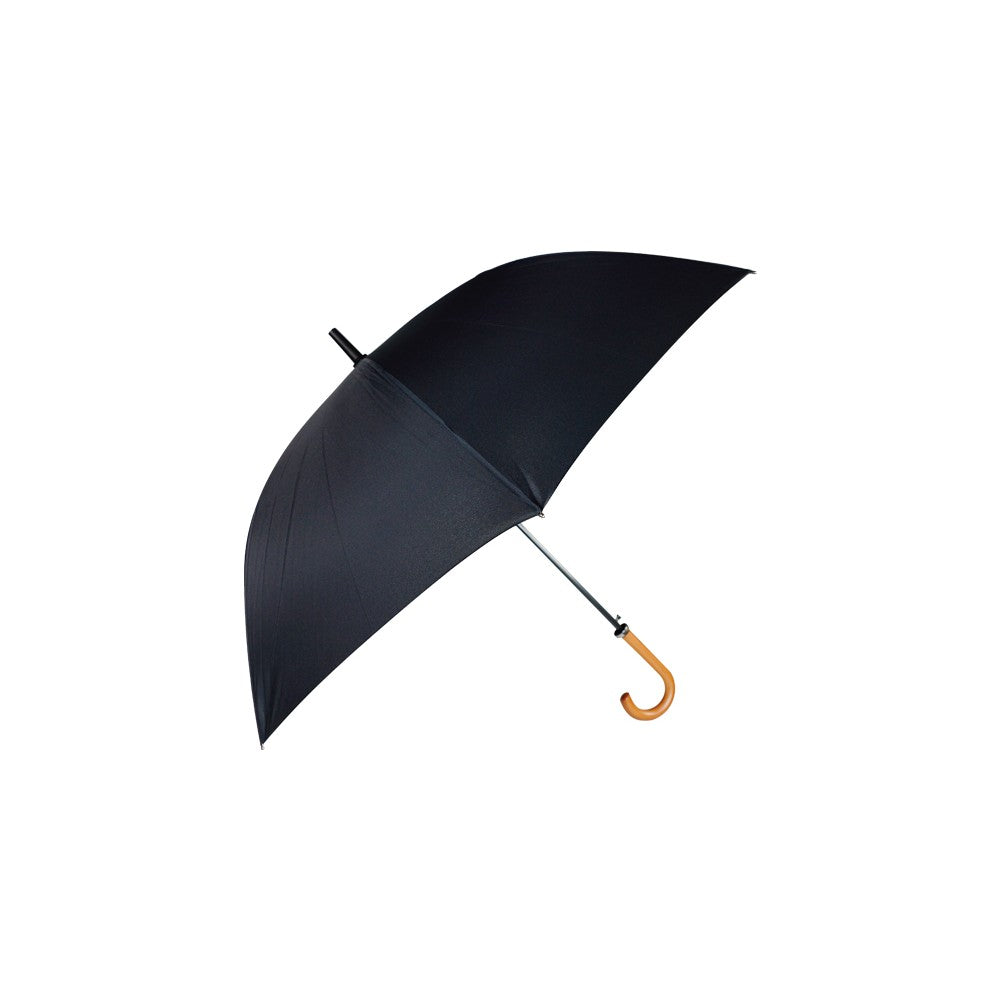 Curved Handle Umbrella (All Black) - Classic Wood Handle - Buy Bulk 5, 10, 20